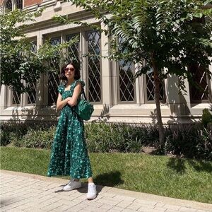 The Hill House Home Ellie Nap Dress - Emerald Botanical Poplin (NWT)